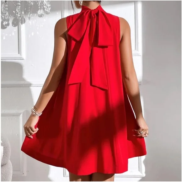 Luxe Neck Tie Party Evening Mini Dress - Picture 3 of 12